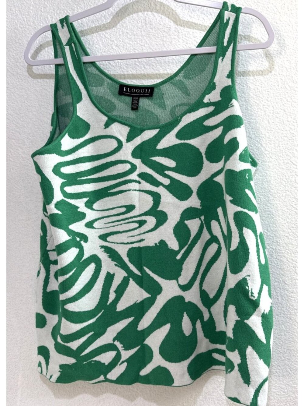 Eloquii Green White Abstract Print Soft Sweater Tank Top Plus Size 18/20